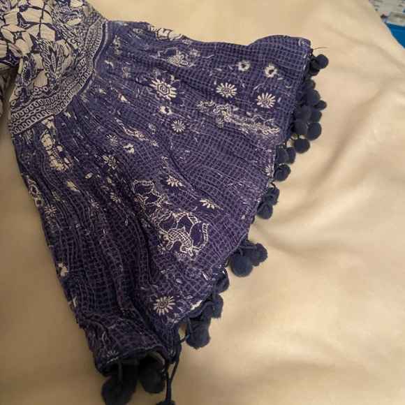 Anthropologie Raga Blue and White Off-Shoulder Romper L - Picture 3 of 7